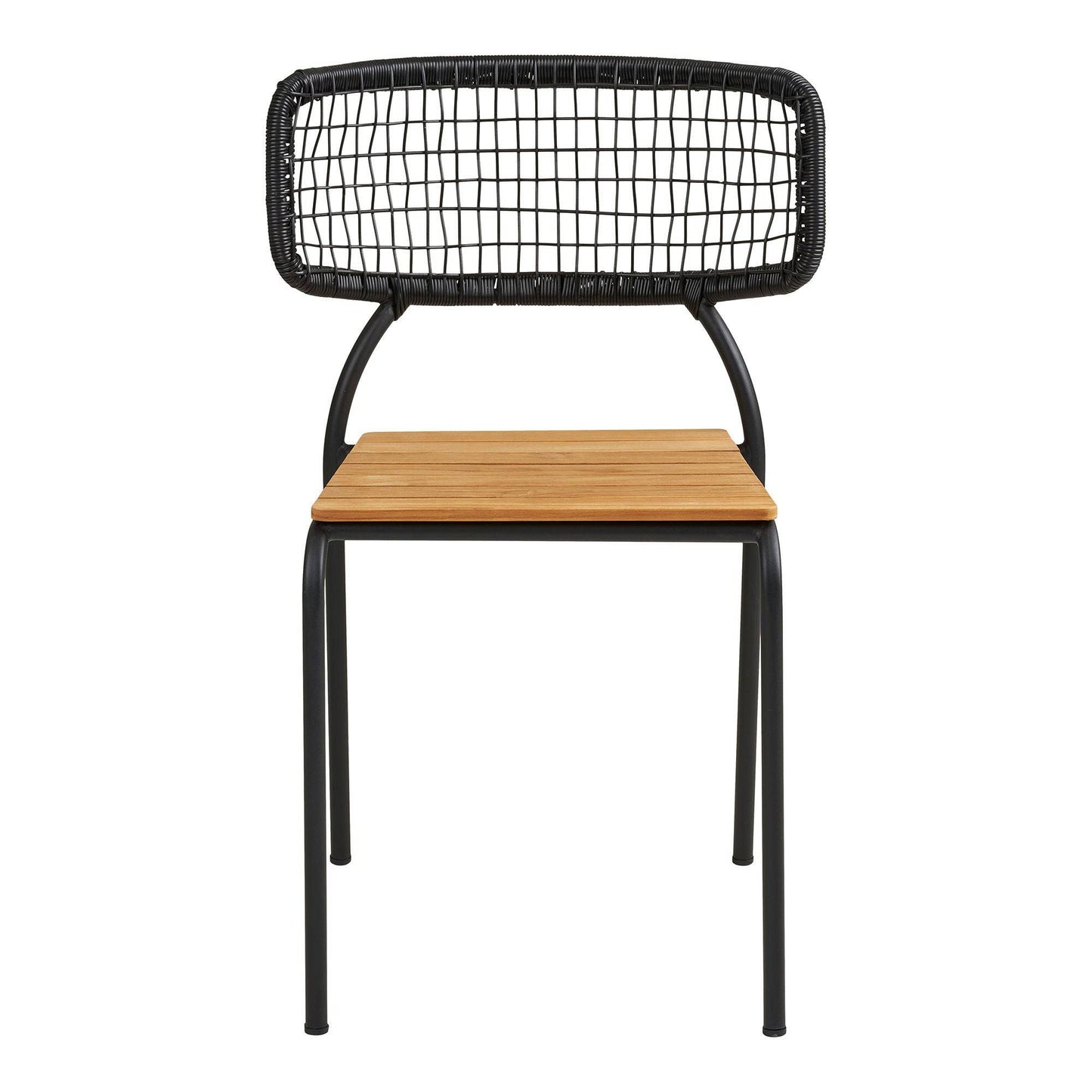 Scaun de dining, din tec/poliratan, negru/natur cu picioare negre