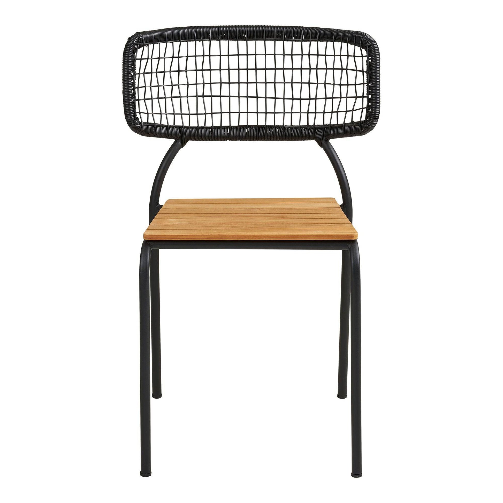 Scaun de dining, din tec/poliratan, negru/natur cu picioare negre