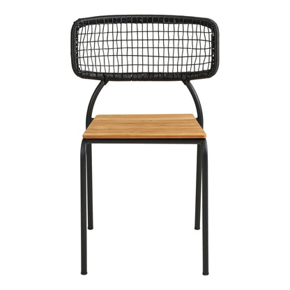 Scaun de dining, din tec/poliratan, negru/natur cu picioare negre