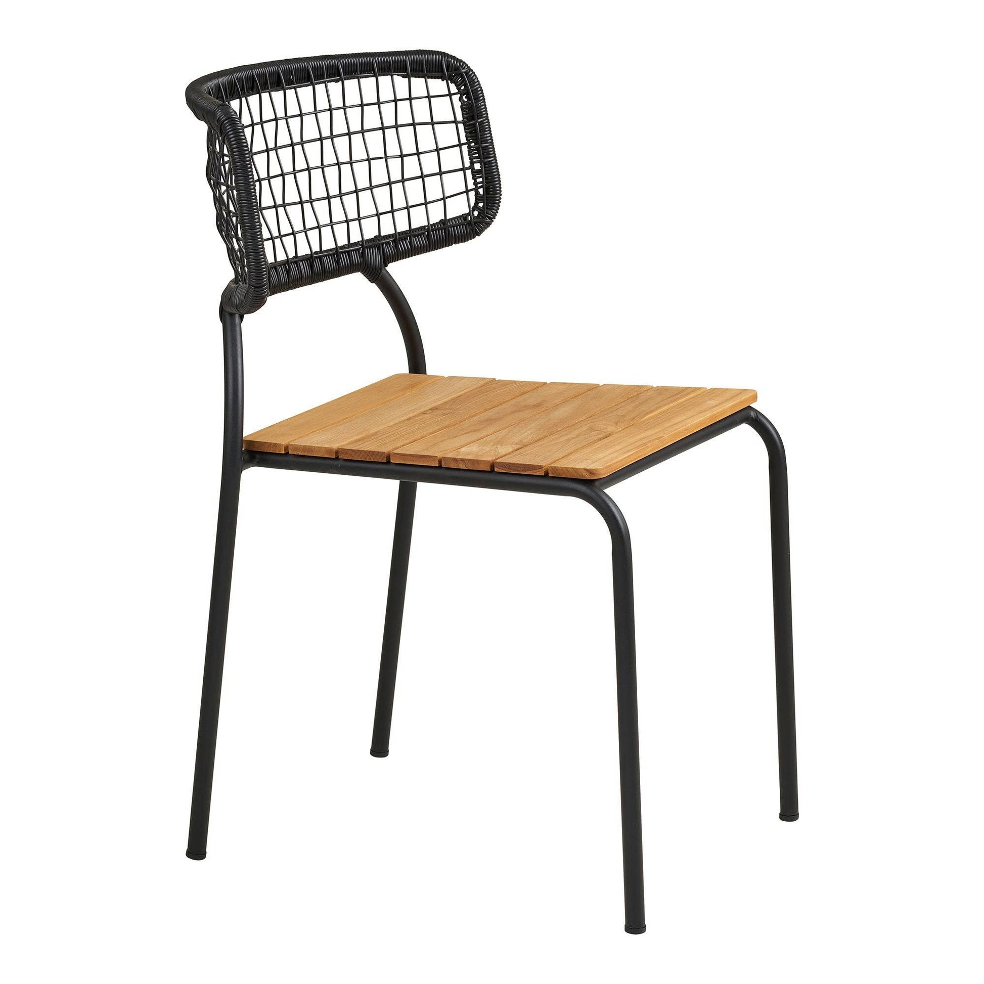 Scaun de dining, din tec/poliratan, negru/natur cu picioare negre