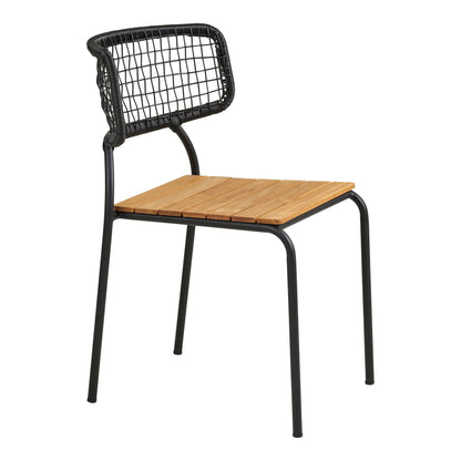 Scaun de dining, din tec/poliratan, negru/natur cu picioare negre