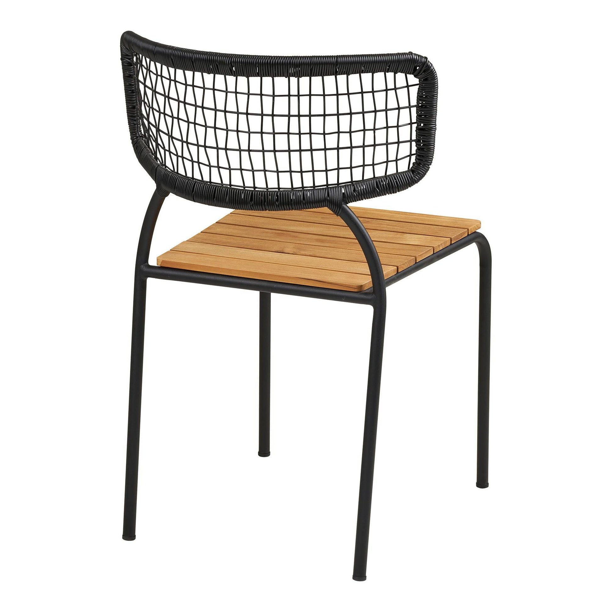 Scaun de dining, din tec/poliratan, negru/natur cu picioare negre