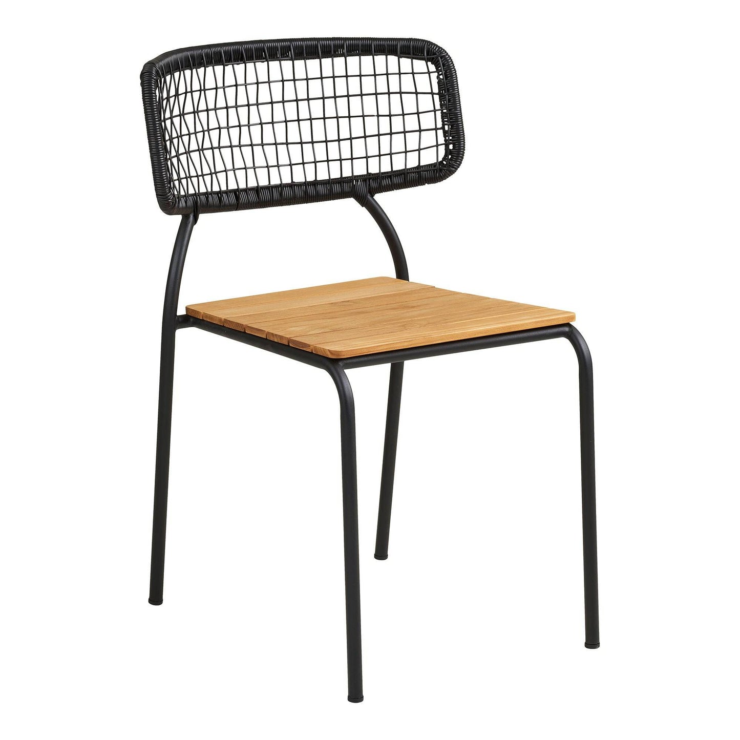 Scaun de dining, din tec/poliratan, negru/natur cu picioare negre