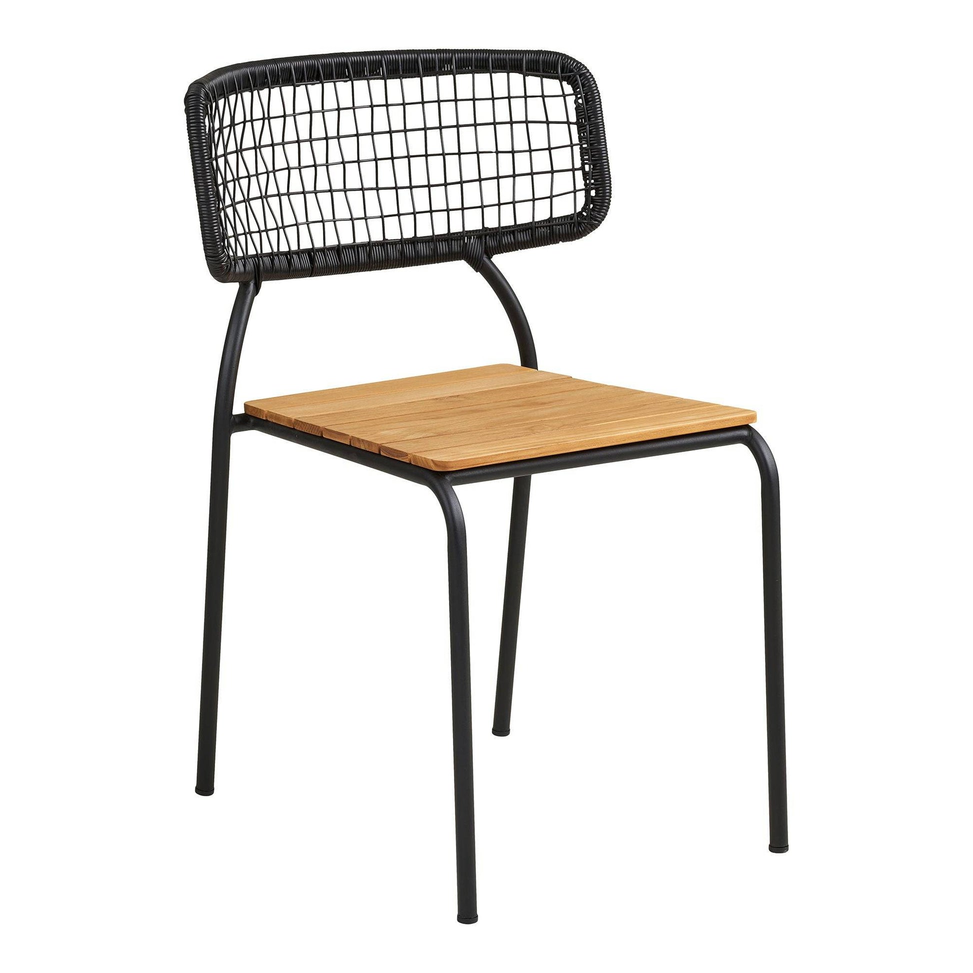 Scaun de dining, din tec/poliratan, negru/natur cu picioare negre