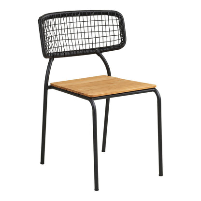 Scaun de dining, din tec/poliratan, negru/natur cu picioare negre