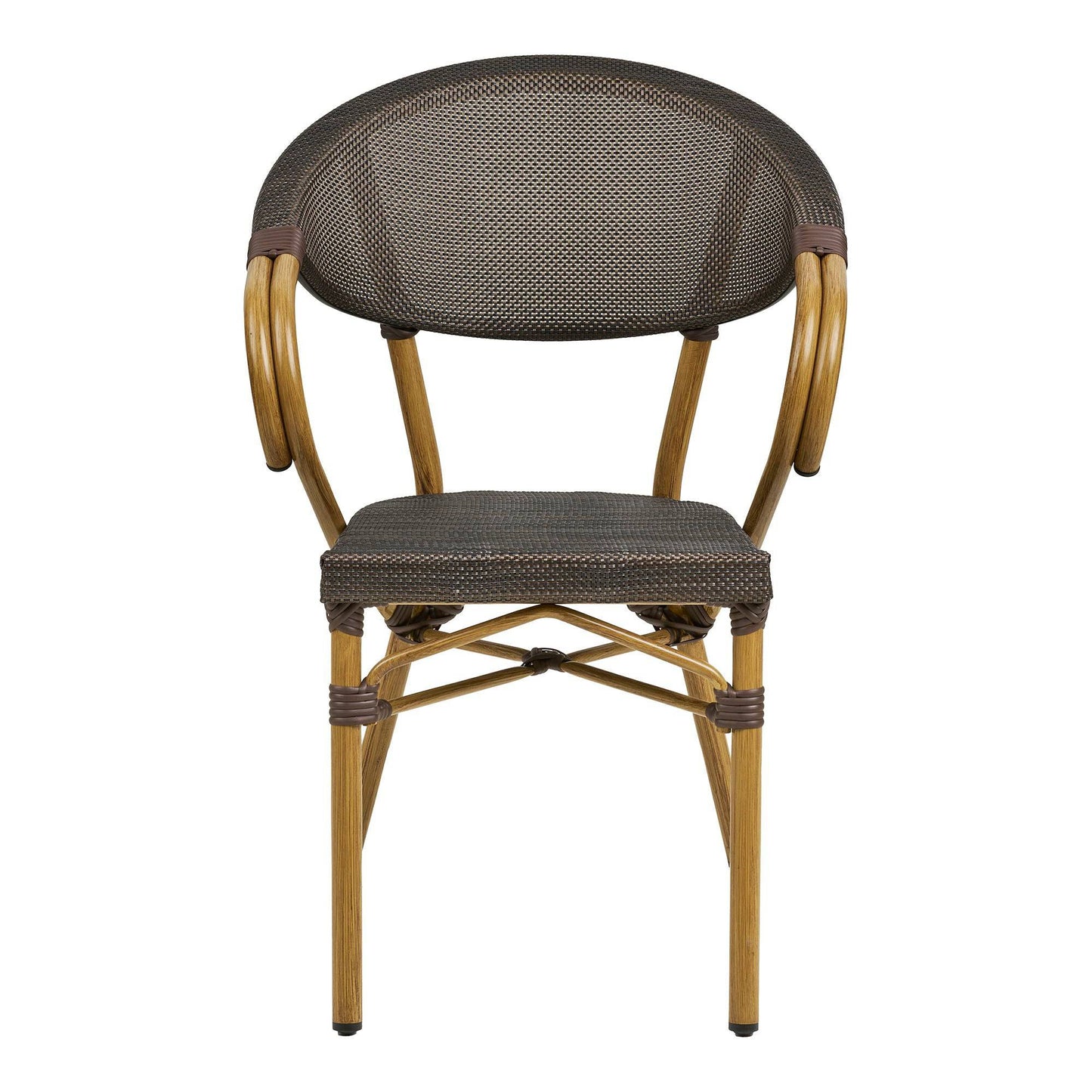 Scaun de dining din aluminiu, textil, maro inchis, cadru cu aspect bambus