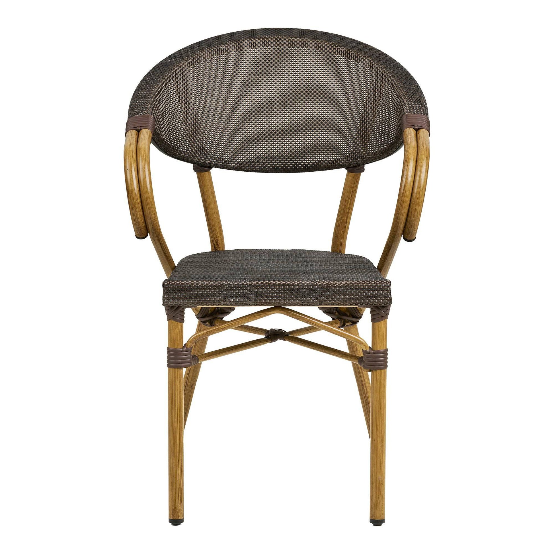 Scaun de dining din aluminiu, textil, maro inchis, cadru cu aspect bambus