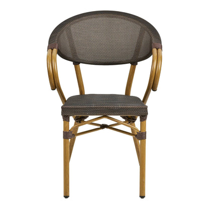 Scaun de dining din aluminiu, textil, maro inchis, cadru cu aspect bambus