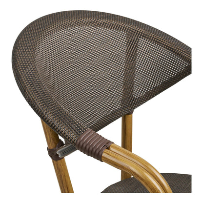 Scaun de dining din aluminiu, textil, maro inchis, cadru cu aspect bambus, detaliu