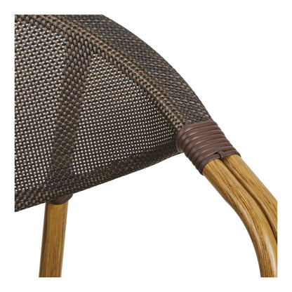 Scaun de dining din aluminiu, textil, maro inchis, cadru cu aspect bambus, detaliu