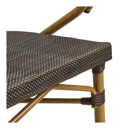 Scaun de dining din aluminiu, textil, maro inchis, cadru cu aspect bambus, detaliu