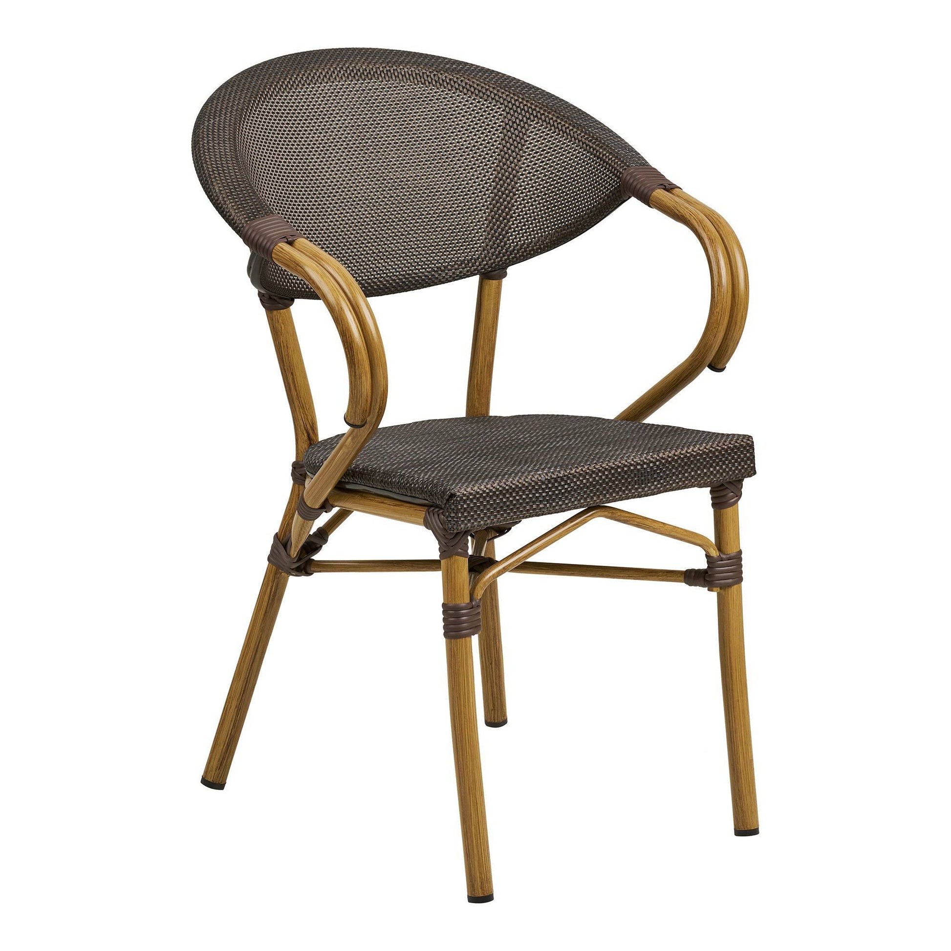 Scaun de dining din aluminiu, textil, maro inchis, cadru cu aspect bambus