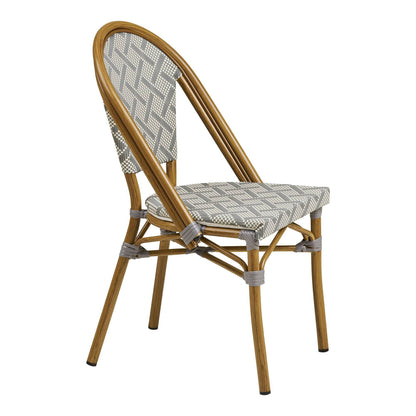 Scaun de dining din aluminiu/textil, gri cu cadru cu aspect de bambus