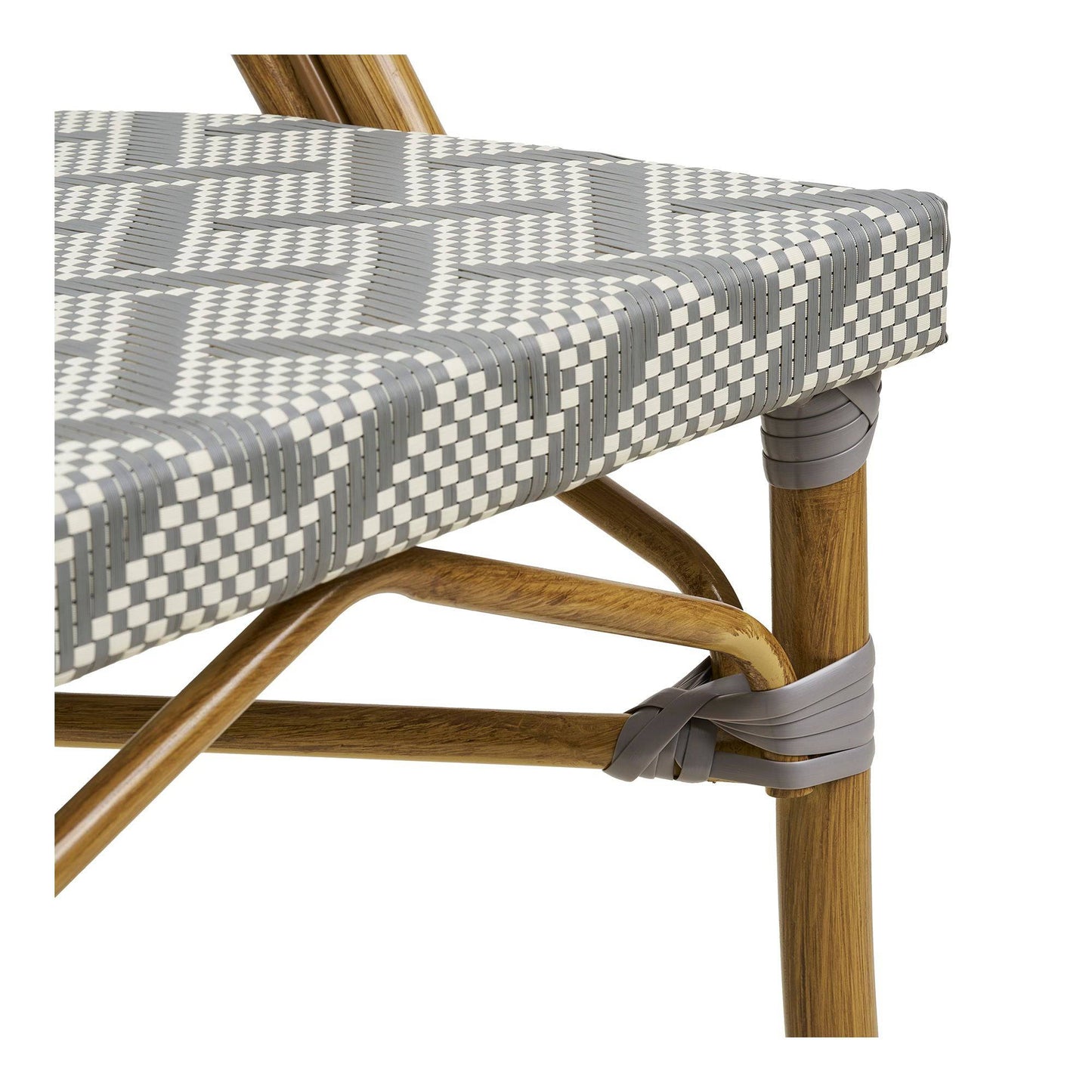 Scaun de dining din aluminiu/textil, gri cu cadru cu aspect de bambus, detaliu