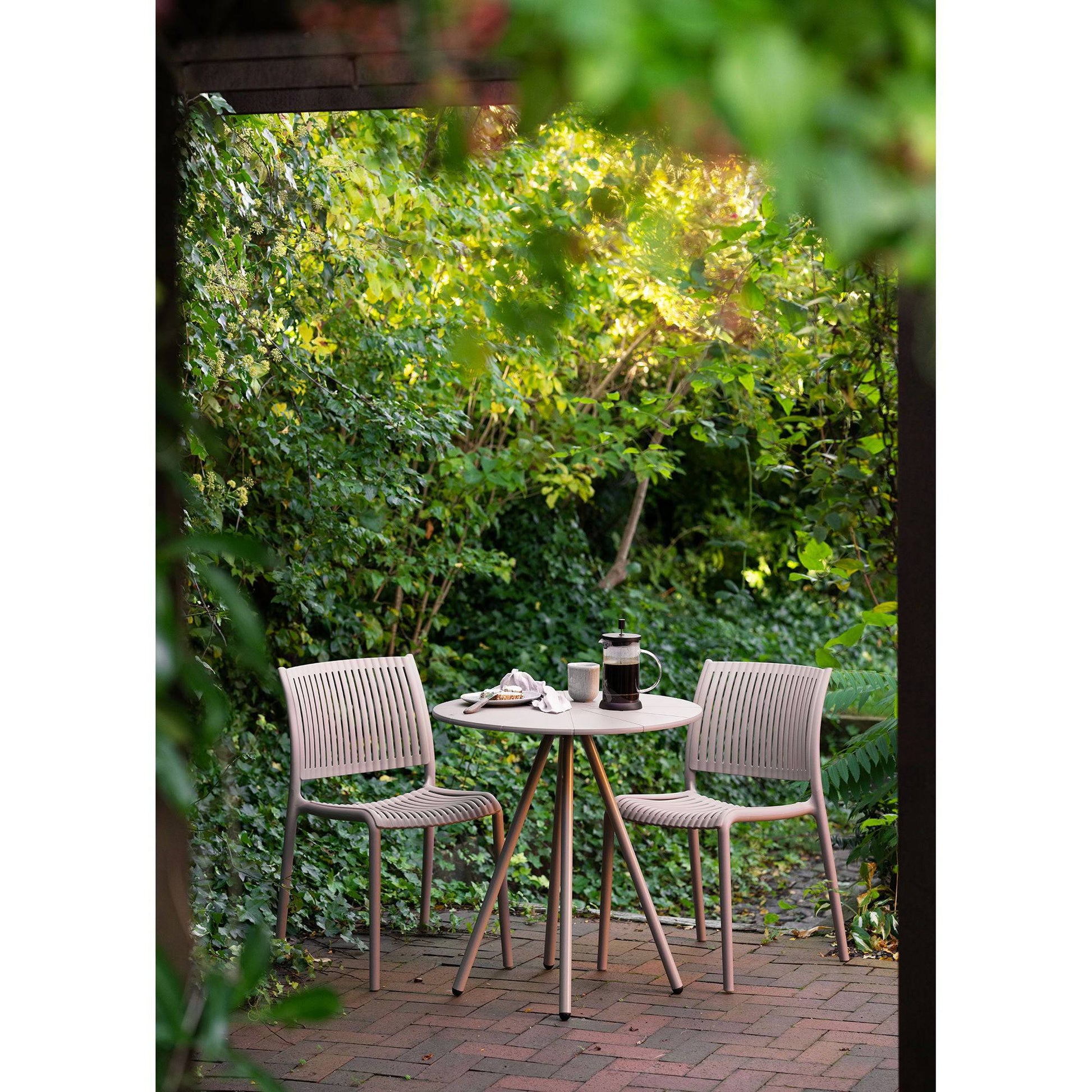 Scaun de dining, polipropilena, stivuibil, taupe, pe terasa