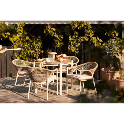 Scaun de dining, aluminiu/poliester/PE ratan,  incl. perna, pe terasa