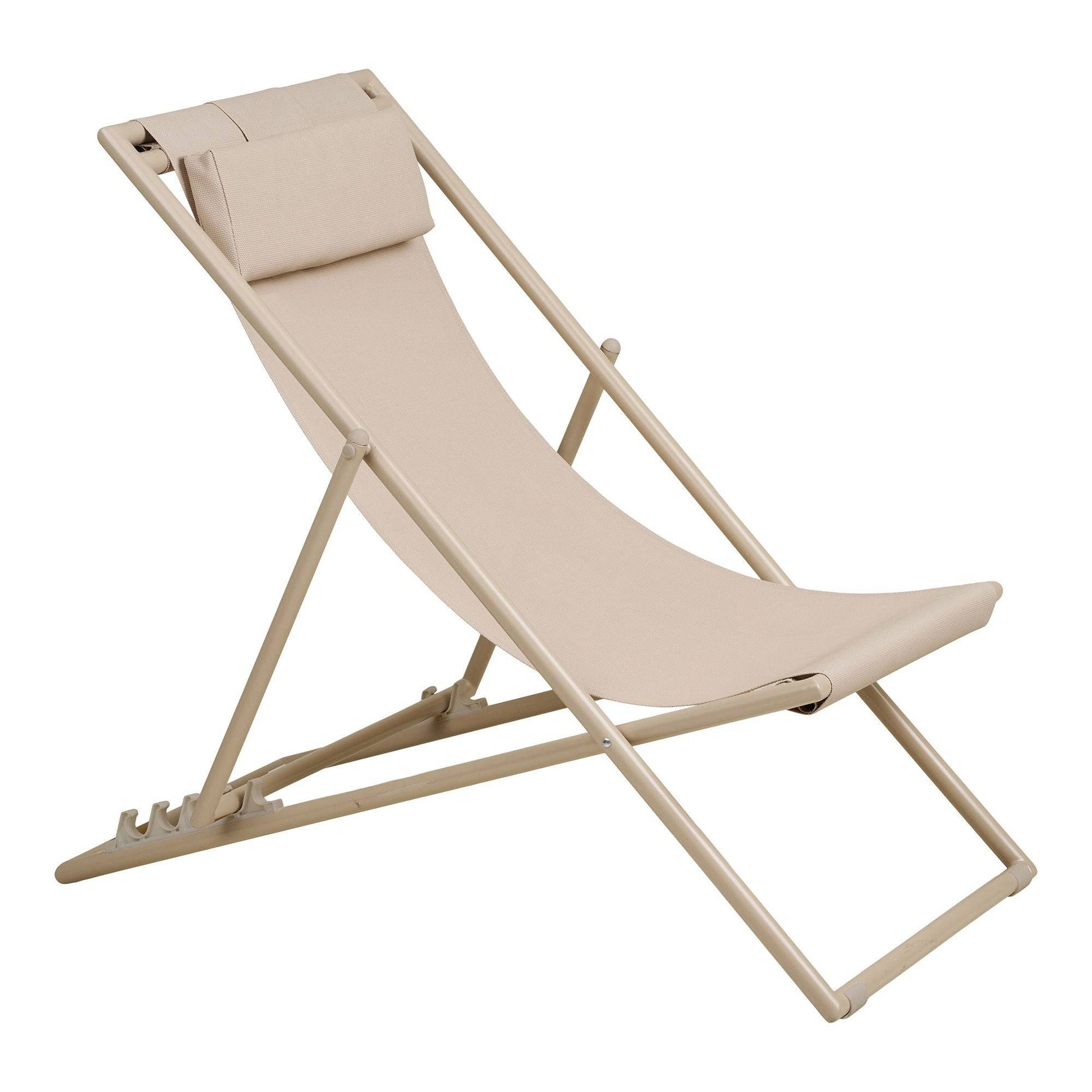 Scaun de plaja cu spatar pe 4 pozitii, textil/otel, taupe