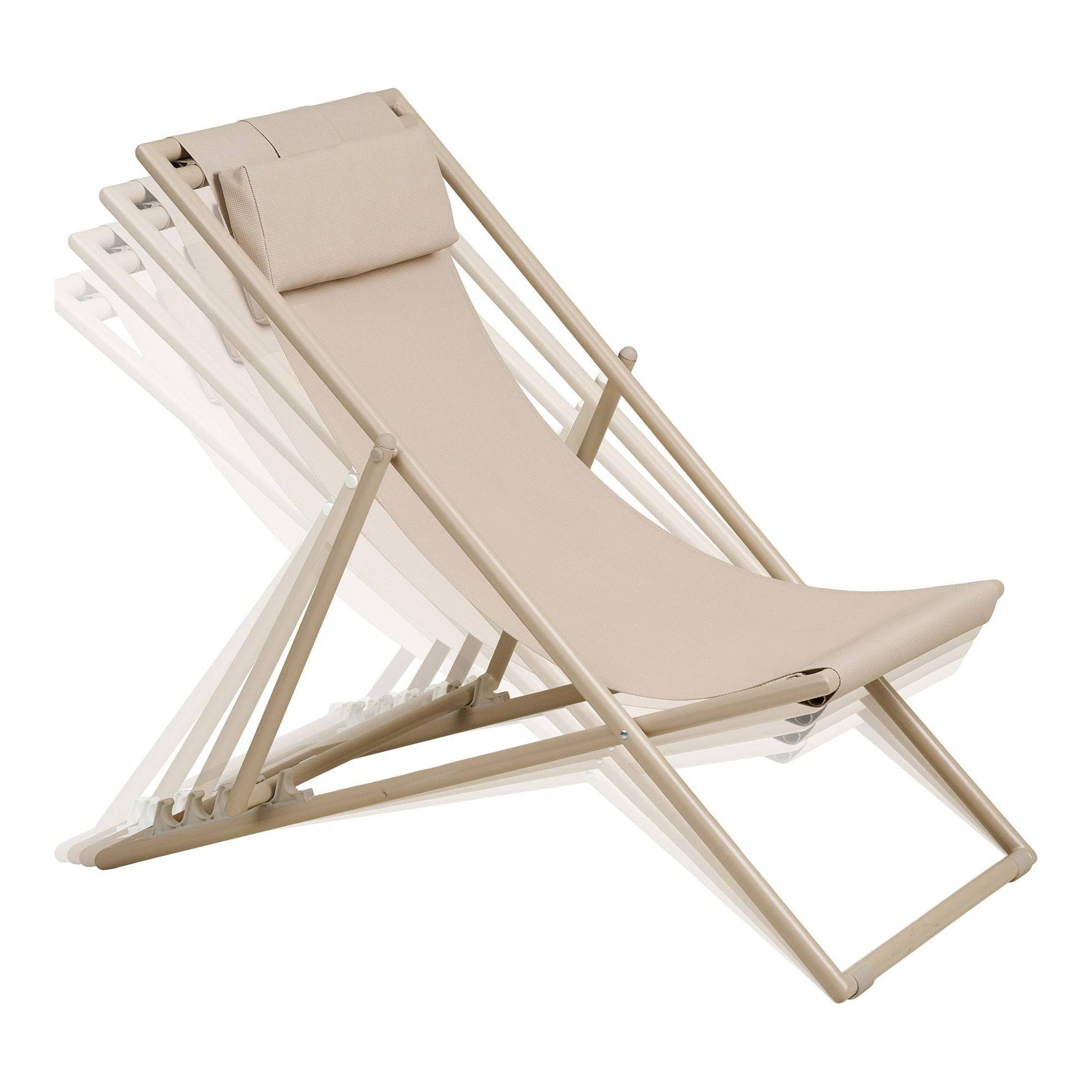 Scaun de plaja cu spatar pe 4 pozitii, textil/otel, taupe