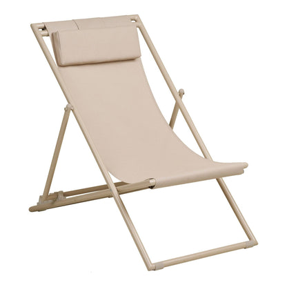Scaun de plaja cu spatar pe 4 pozitii, textil/otel, taupe