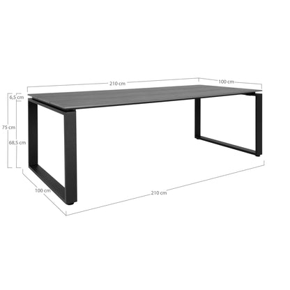 Masa de dining cu blat din PE gri si picioare negre, detaliu