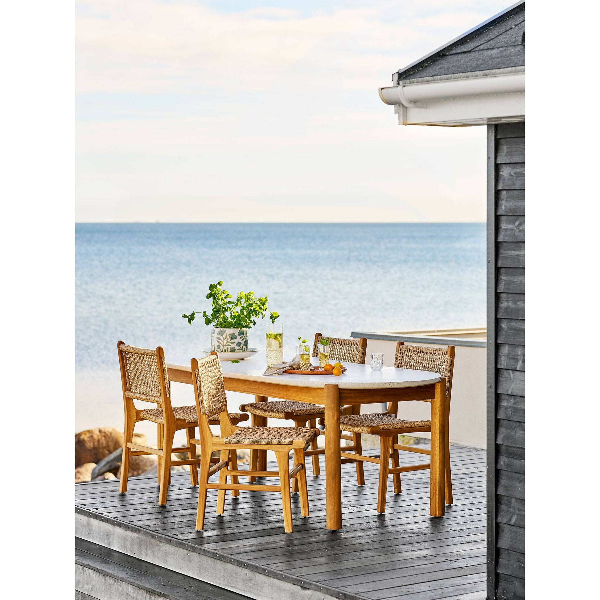  Masa de dining, salcam/terrazzo, alb/natur, pe terasa