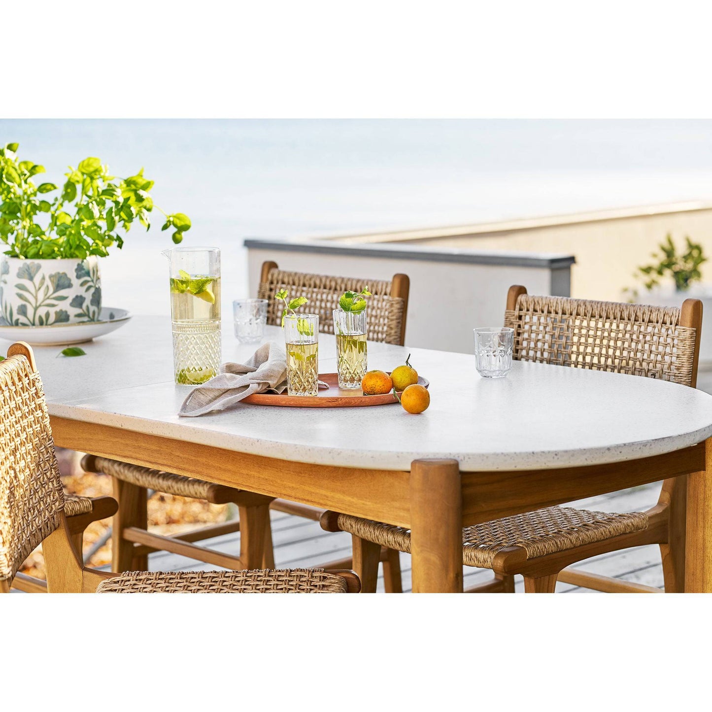  Masa de dining, salcam/terrazzo, alb/natur, pe terasa