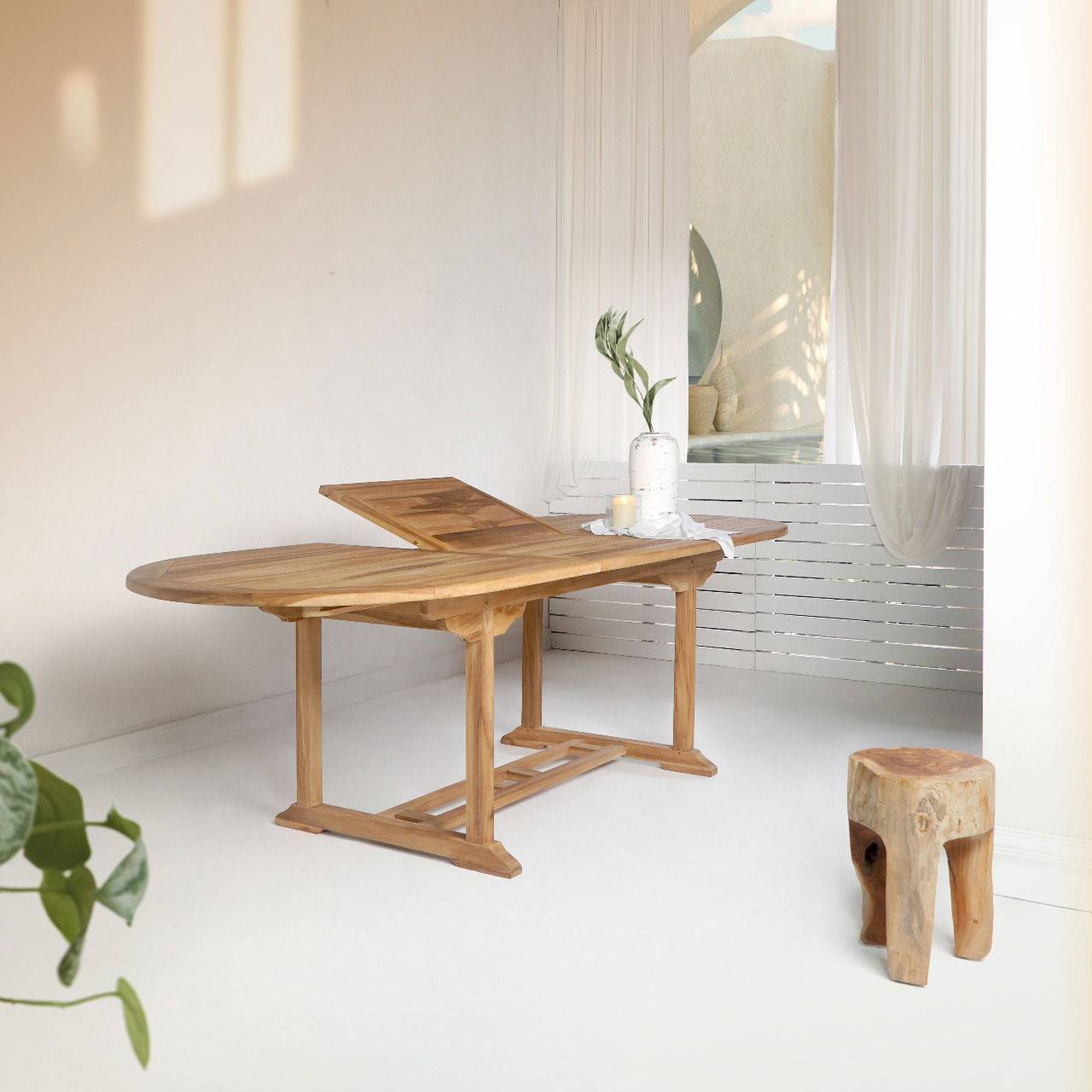 Masa de dining extensibila din lemn de tec natur