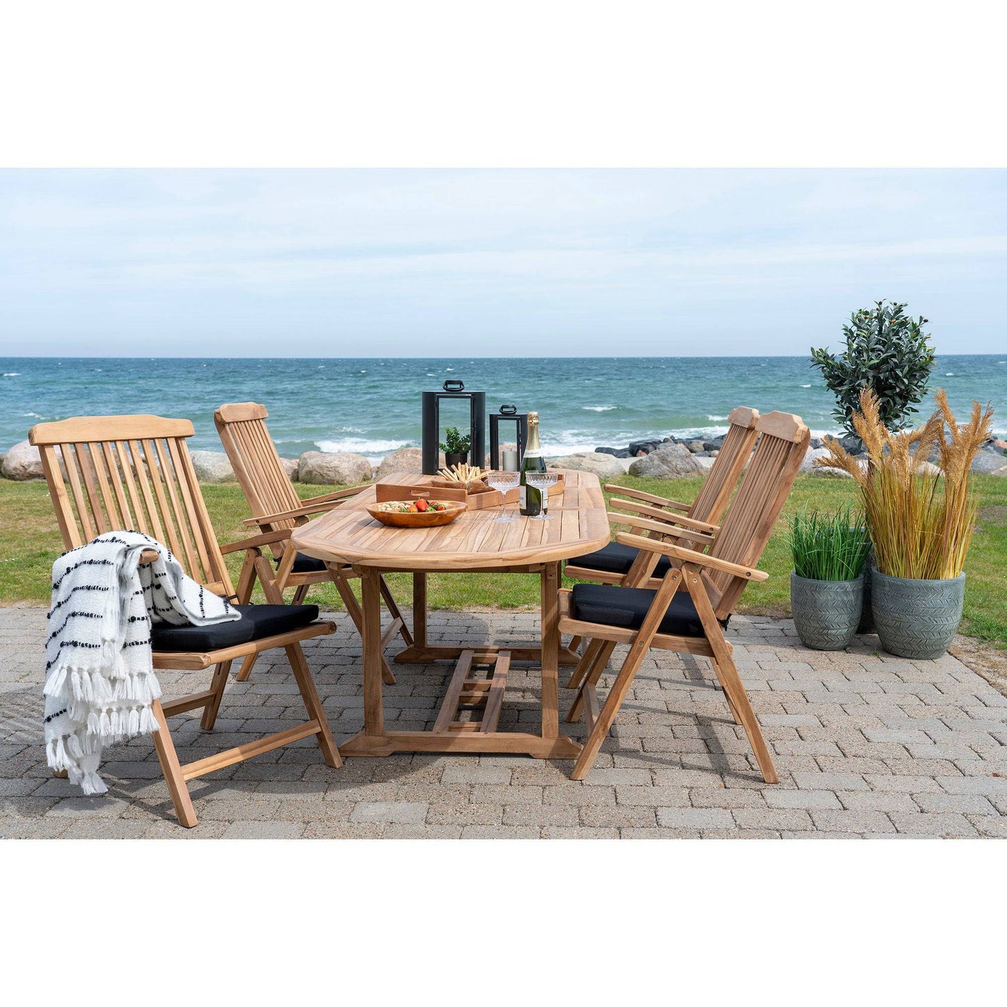 Masa de dining extensibila din lemn de tec natur - terasa