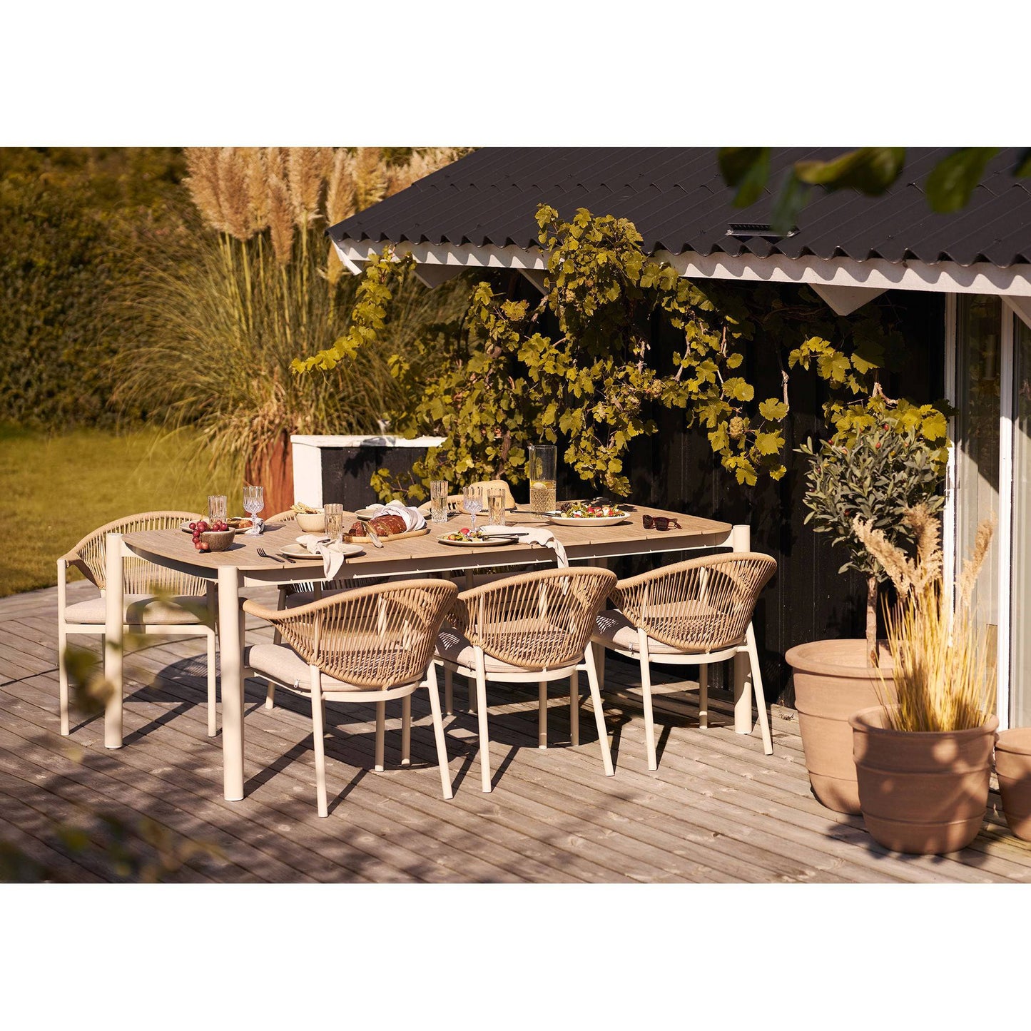 Masa de dining, aluminiu/lemn artificial, nisipiu/natur -terasa