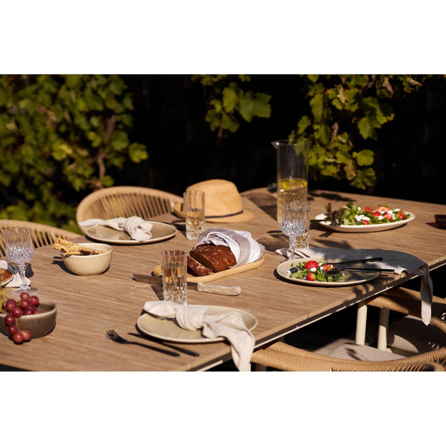 Masa de dining, aluminiu/lemn artificial, nisipiu/natur -terasa