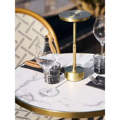 Masa bistro, aspect marmura, alb cu auriu, picioare negre, aluminiu turnat - pe terasa