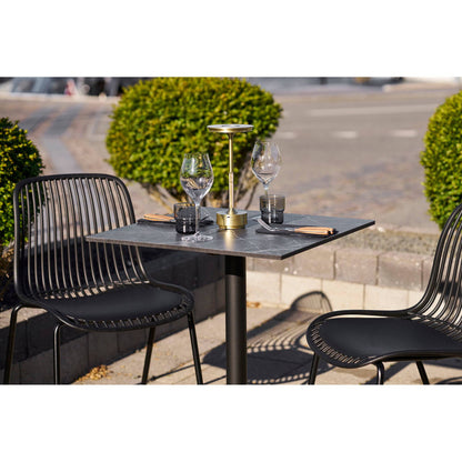 Masa bistro,aspect marmura, gri inchis, picioare negre, aluminiu - pe terasa