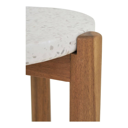 Masuta laterala, salcam/terrazzo, alb/natur ø37x48 cm, stil scandinav modern, vedere de aproape