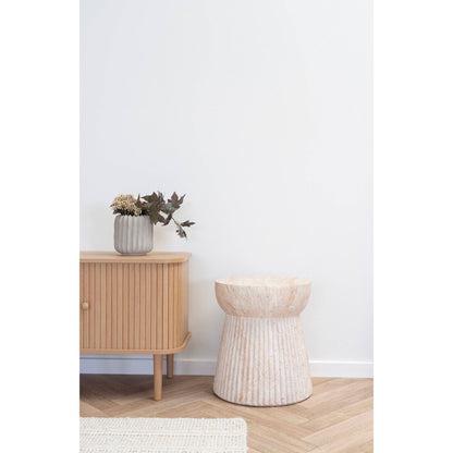 Masuta laterala, fibra de argila cu structura canelata, natur ø37x43 cm, design modern