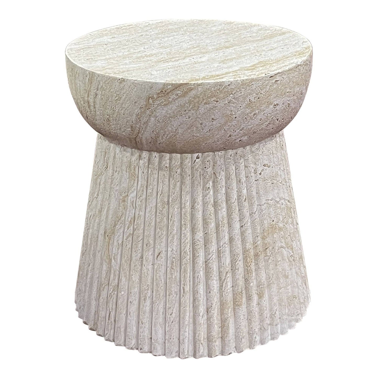 Masuta laterala, fibra de argila cu structura canelata, natur ø37x43 cm, design modern