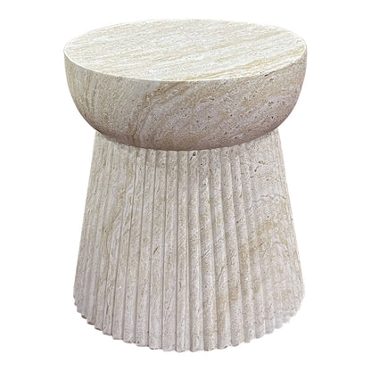 Masuta laterala, fibra de argila cu structura canelata, natur ø37x43 cm, design modern