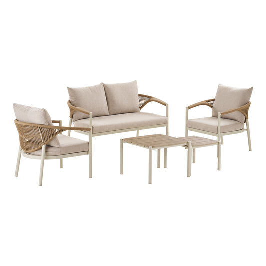 Abela Set lounge, aluminiu/lemn artificial/poliester/PE ratan