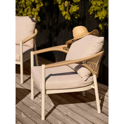 Abela Set lounge, aluminiu/lemn artificial/poliester/PE ratan, folosit la exterior