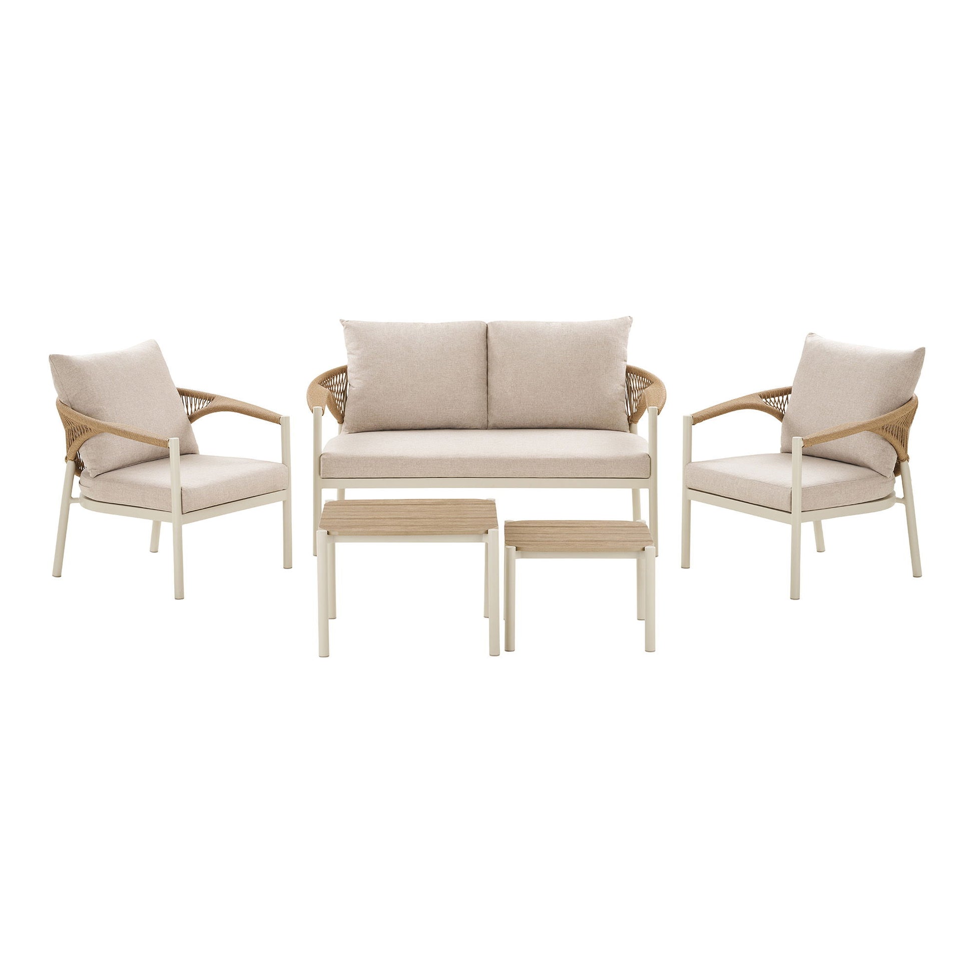 Abela Set lounge, aluminiu/lemn artificial/poliester/PE ratan