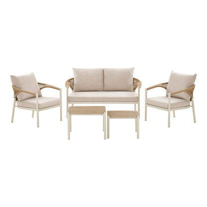 Abela Set lounge, aluminiu/lemn artificial/poliester/PE ratan