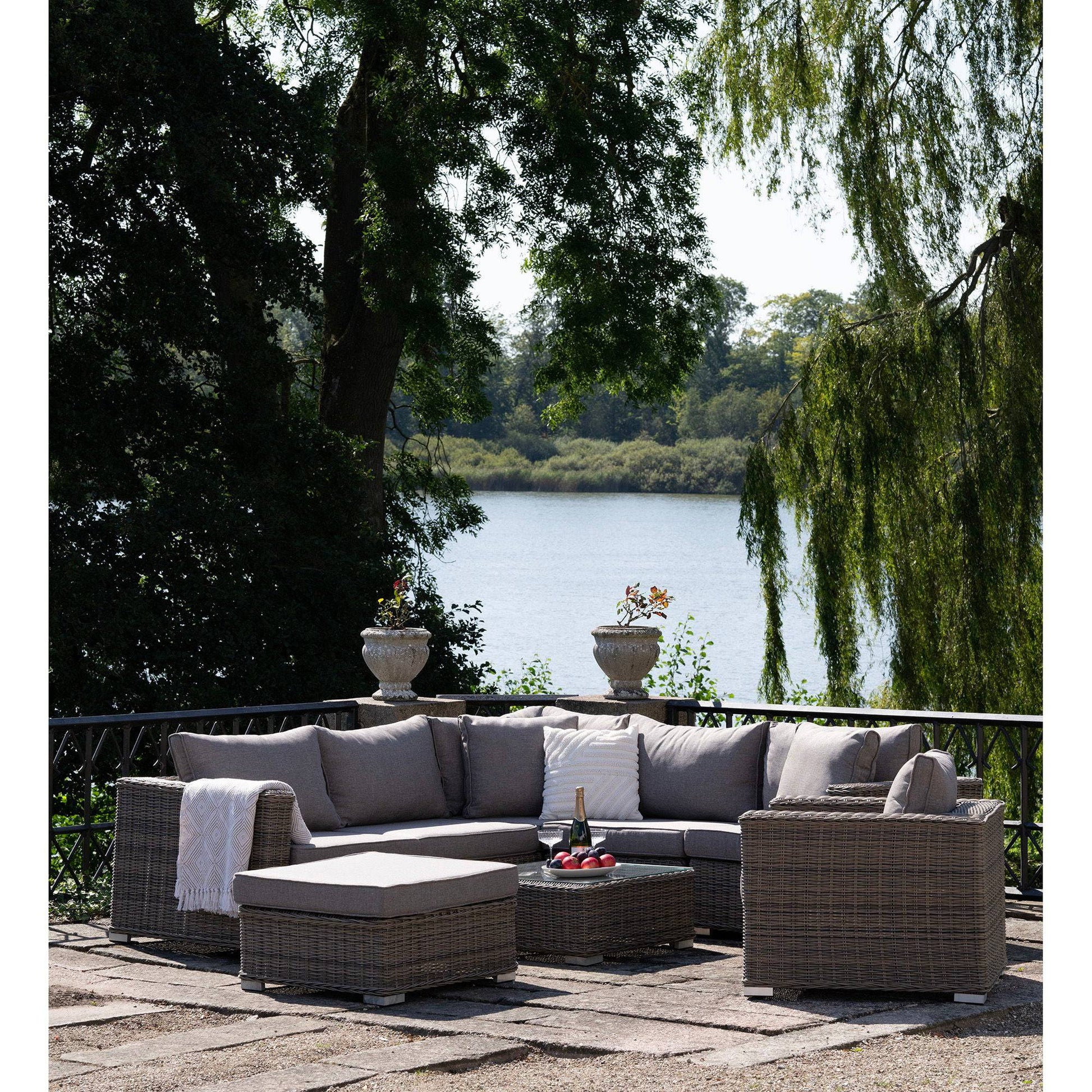 Calvi Set lounge, poliratan, gri kubu, incl. perne