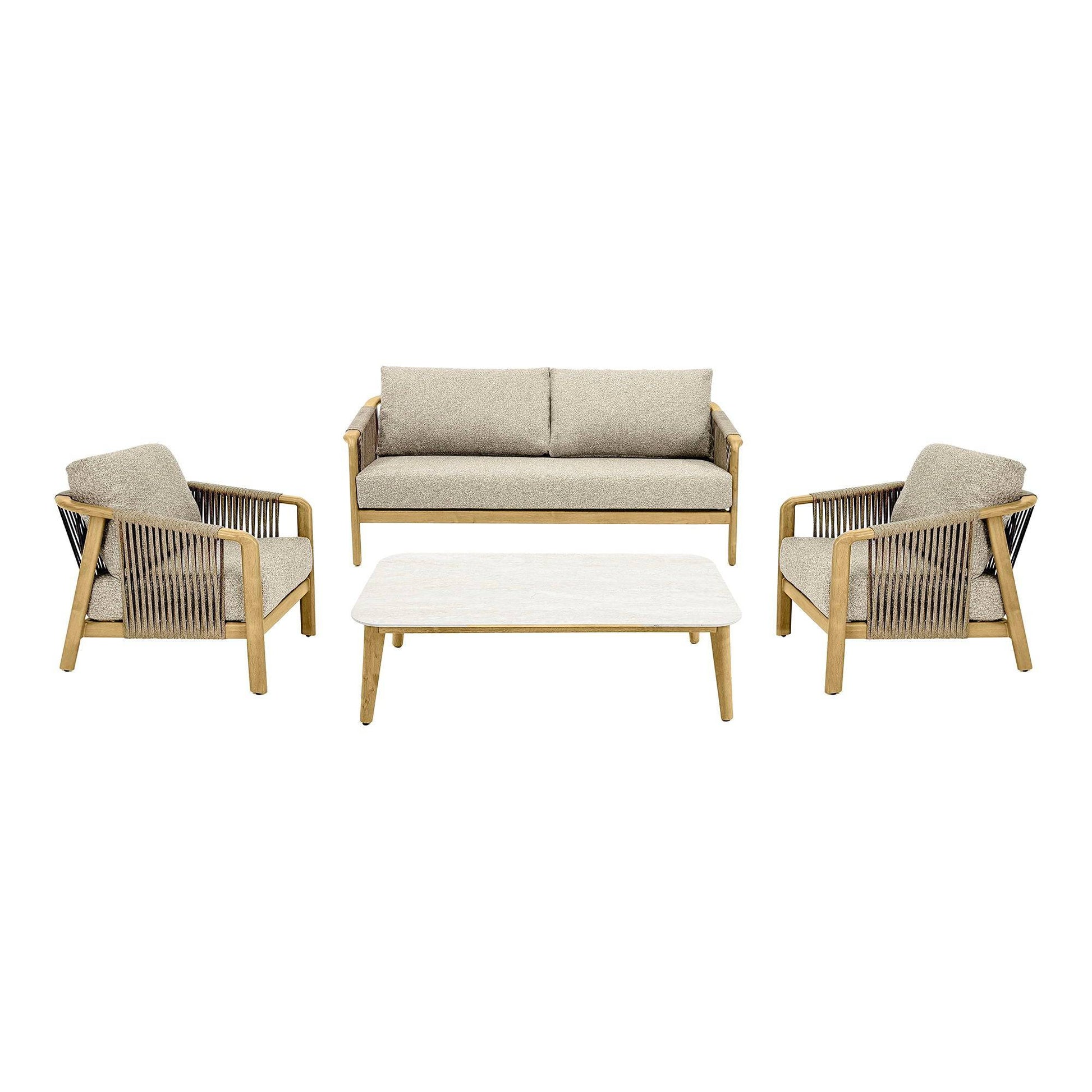 Fargo Set lounge, aluminiu, taupe/aspect lemn, incl. perne