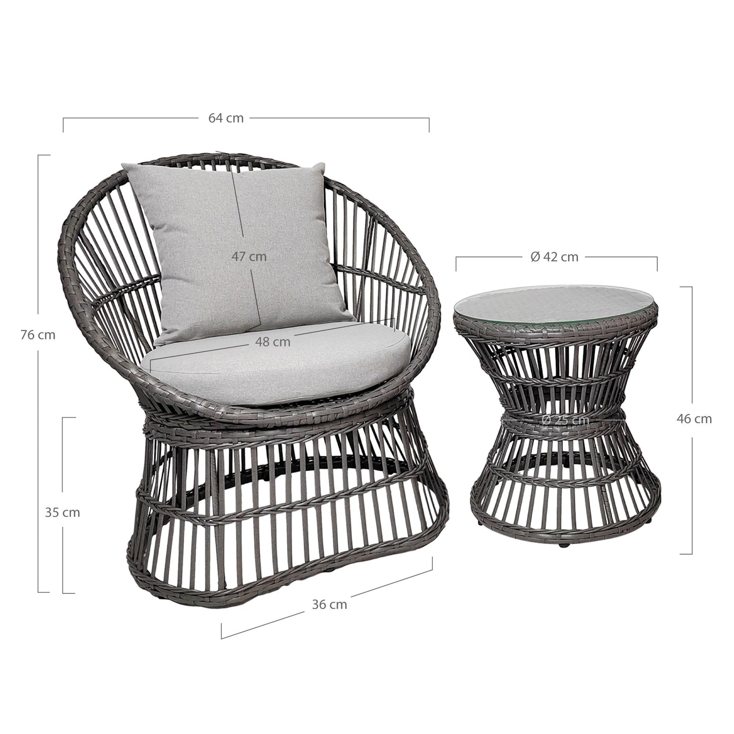 Natal Set lounge, ratan, gri, incl. perne