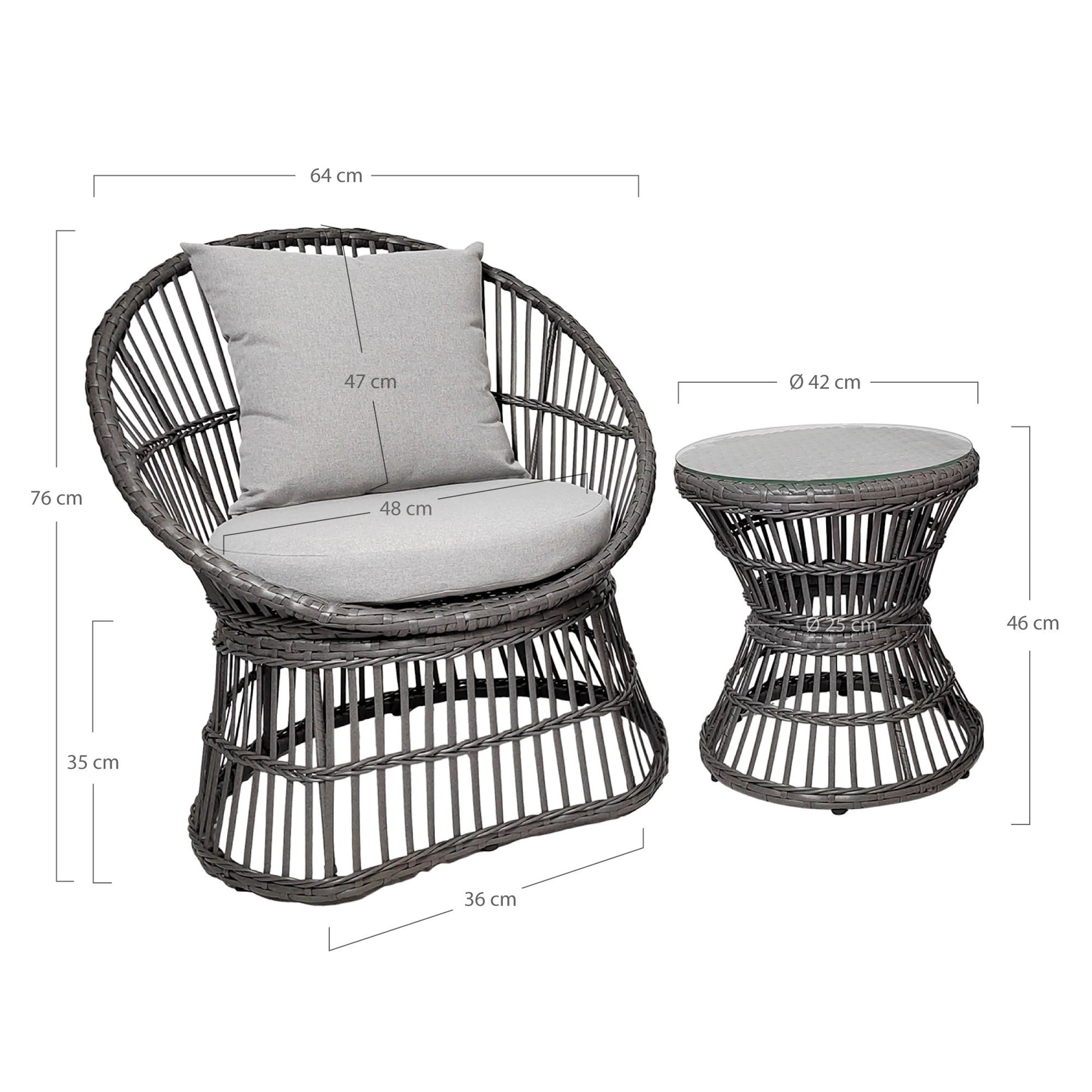 Natal Set lounge, ratan, gri, incl. perne
