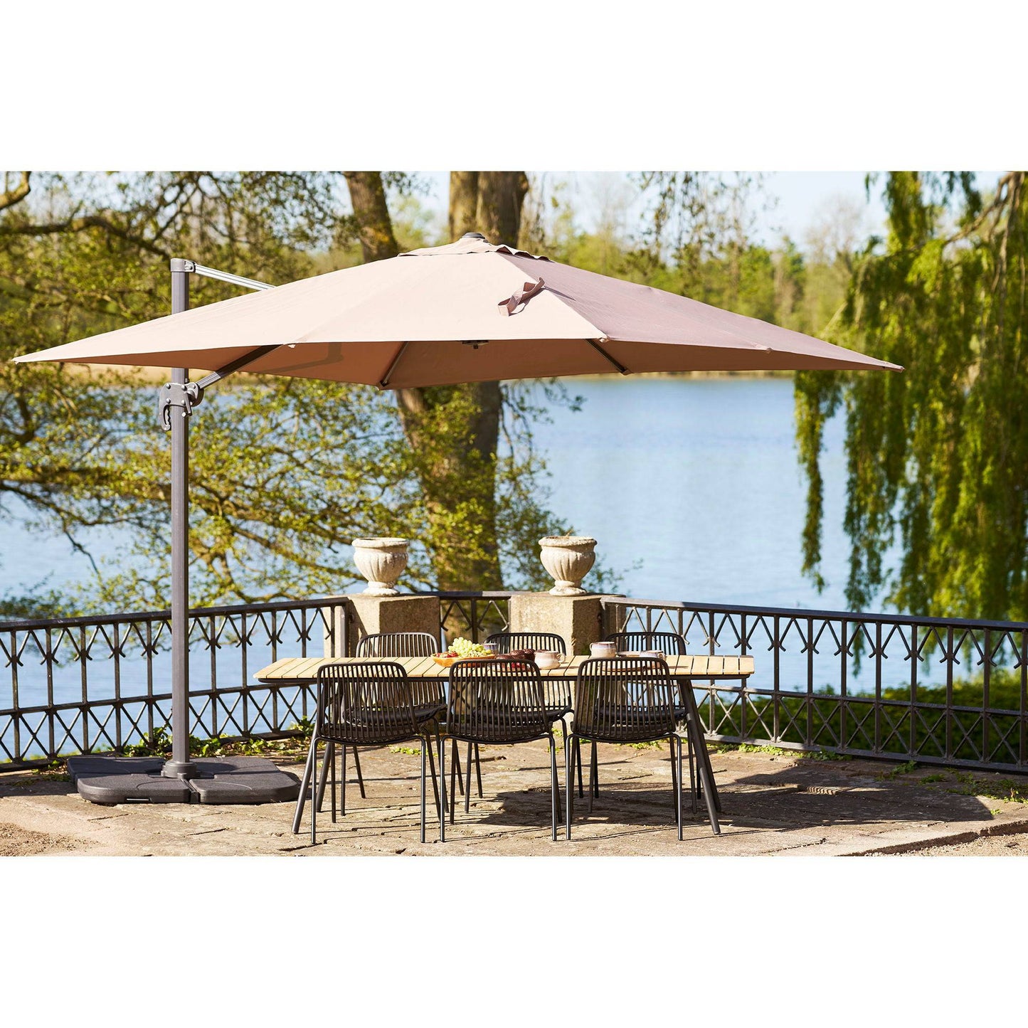 Umbrela suspendata cu baza parasolar, stalp din aluminiu, nisipiu 295x295 cm