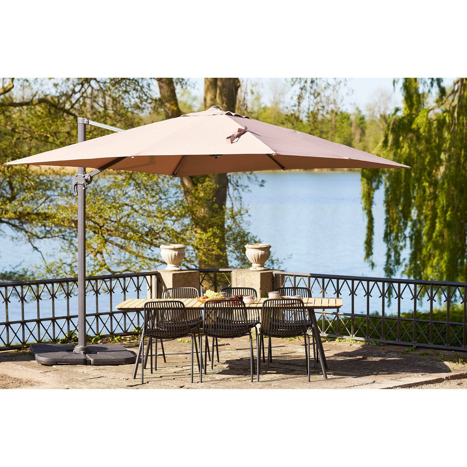Umbrela suspendata cu baza parasolar, stalp din aluminiu, nisipiu 295x295 cm