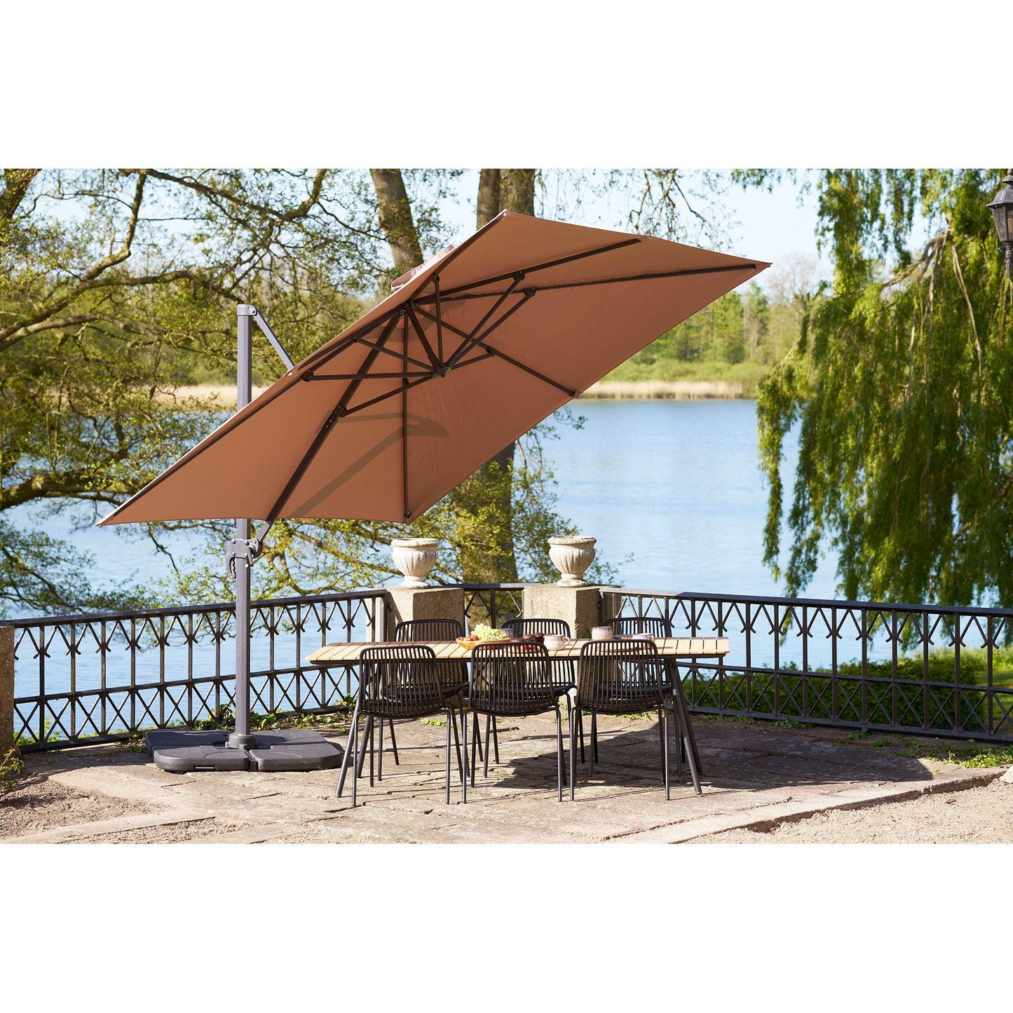 Umbrela suspendata cu baza parasolar, stalp din aluminiu, nisipiu 295x295 cm