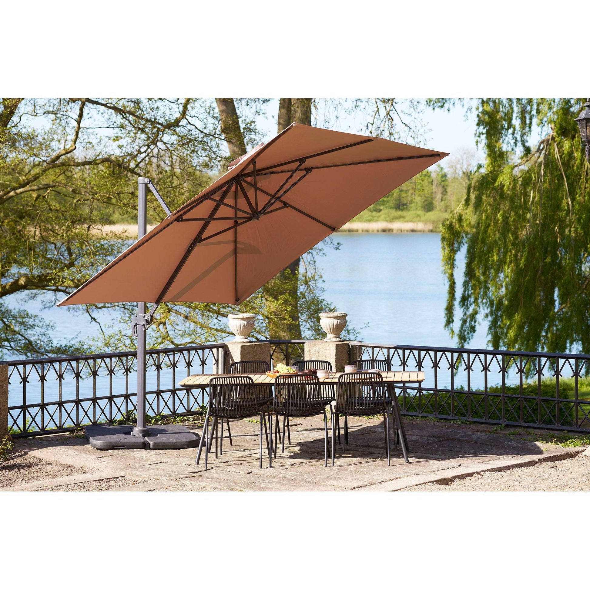 Umbrela suspendata cu baza parasolar, stalp din aluminiu, nisipiu 295x295 cm