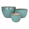 Ghivece din ceramica glazurata verde, cu gaura de drenaj, set de 3